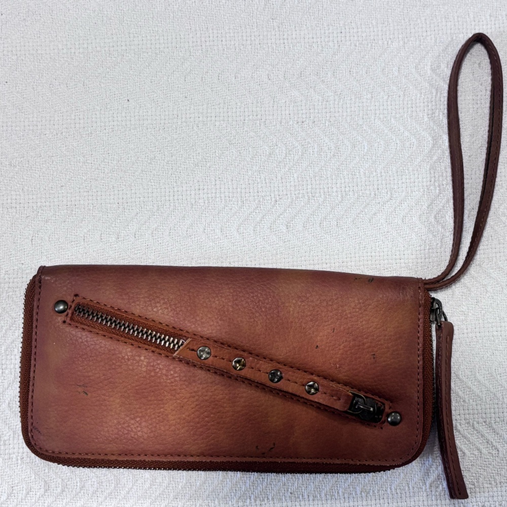 Free People Distressed Brown Leather Wristlet